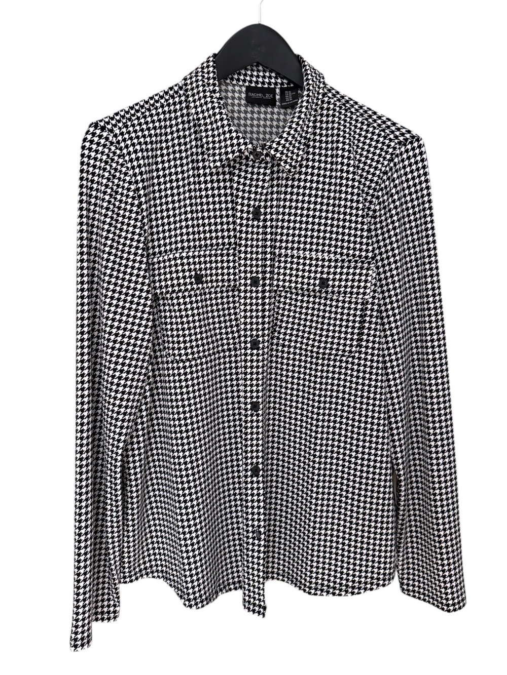 Rachel Zoe Black & White Long Sleeve Houndstooth Button Shirt Blouse Size XL